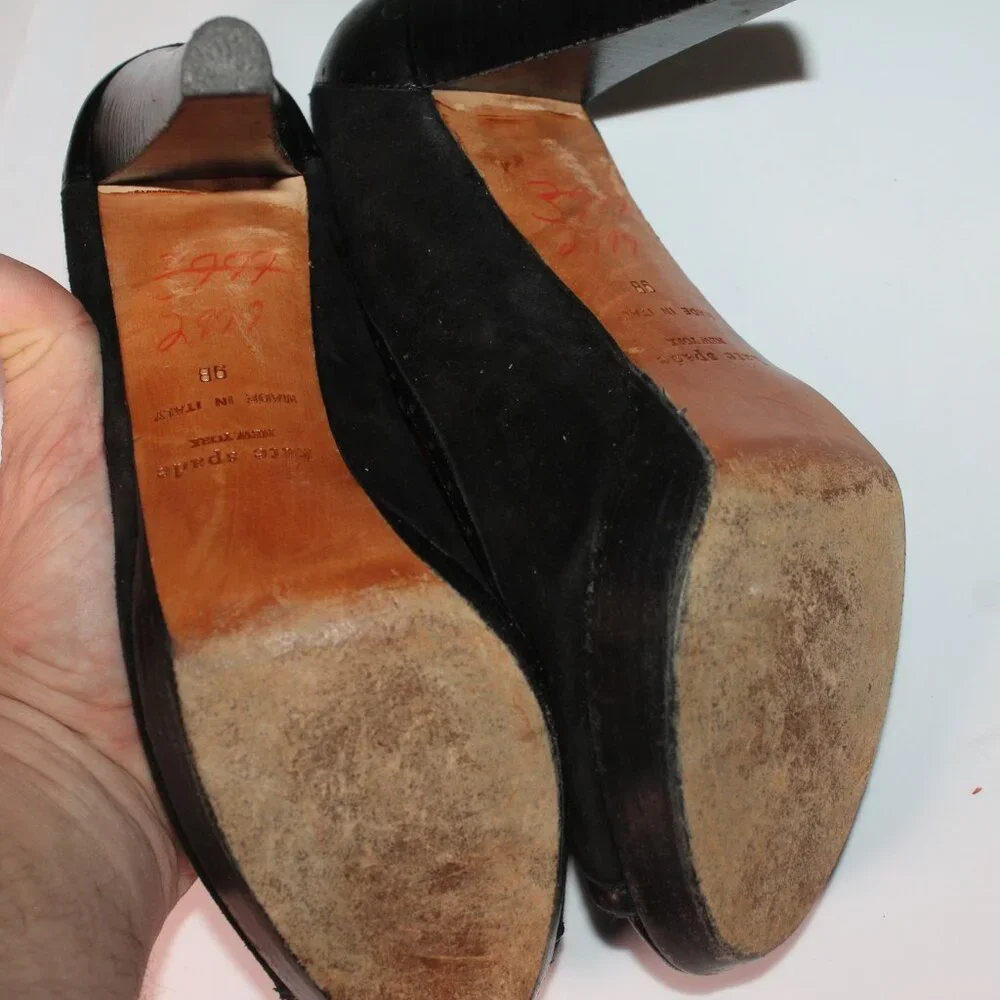 Kate Spade Black Patent Leather Suede Women's Heel‎ open toe Italy Sz 9B *SH